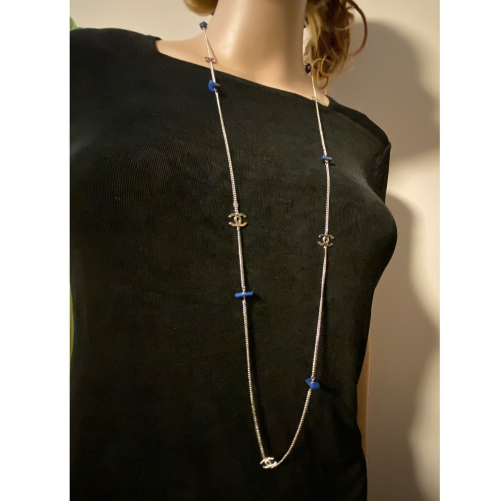 Chanel Sapphire vintage CC logo long necklace